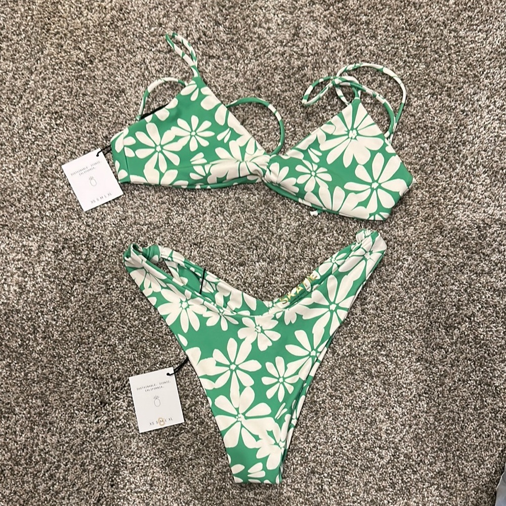 Skatie Green and White Floral Bikini